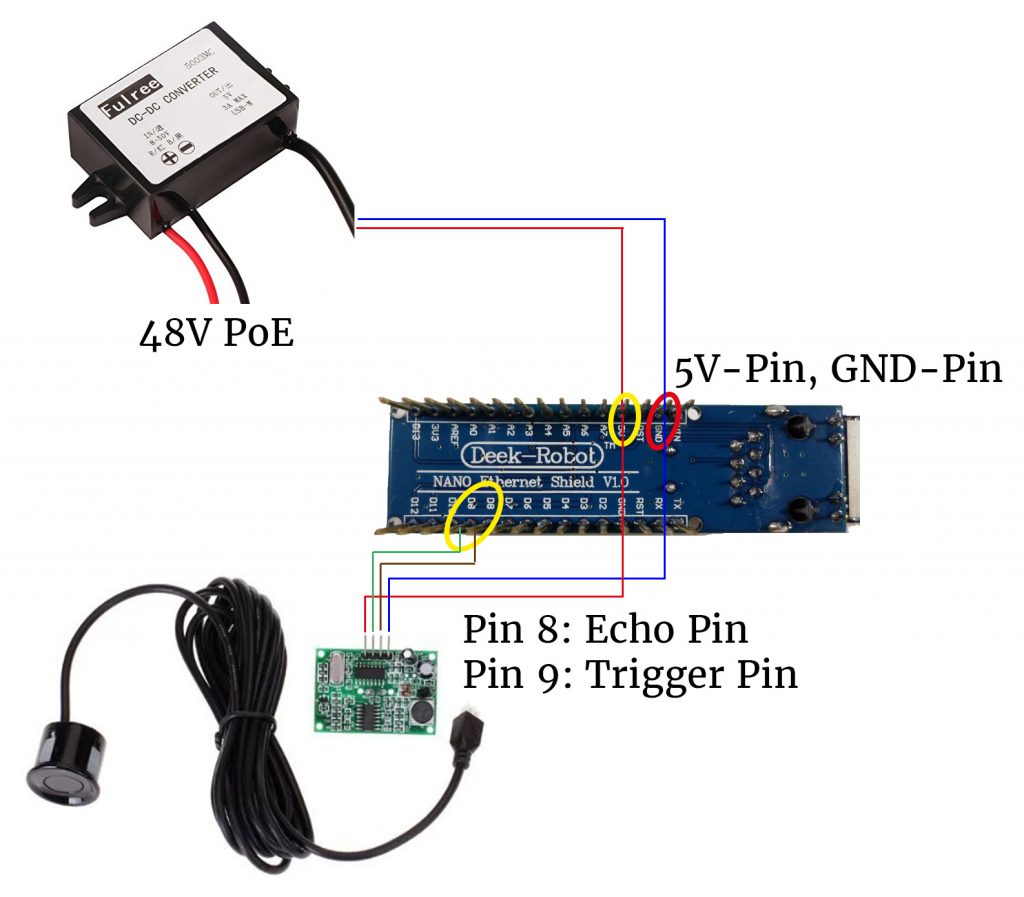 Verkabelung Arduino Nano Ultraschall DYP-ME007Y DROK® DC-DC-Volt